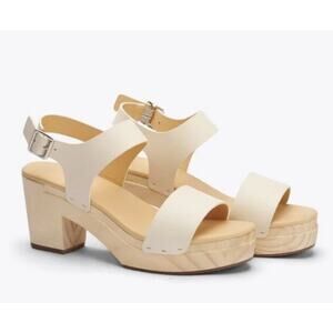 Nisolo All Day Open Clog Sandal Womens 8 Ivory Bone Wood Leather